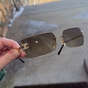 CHANEL Vintage crystal CC Gradient Brown Sunglasses